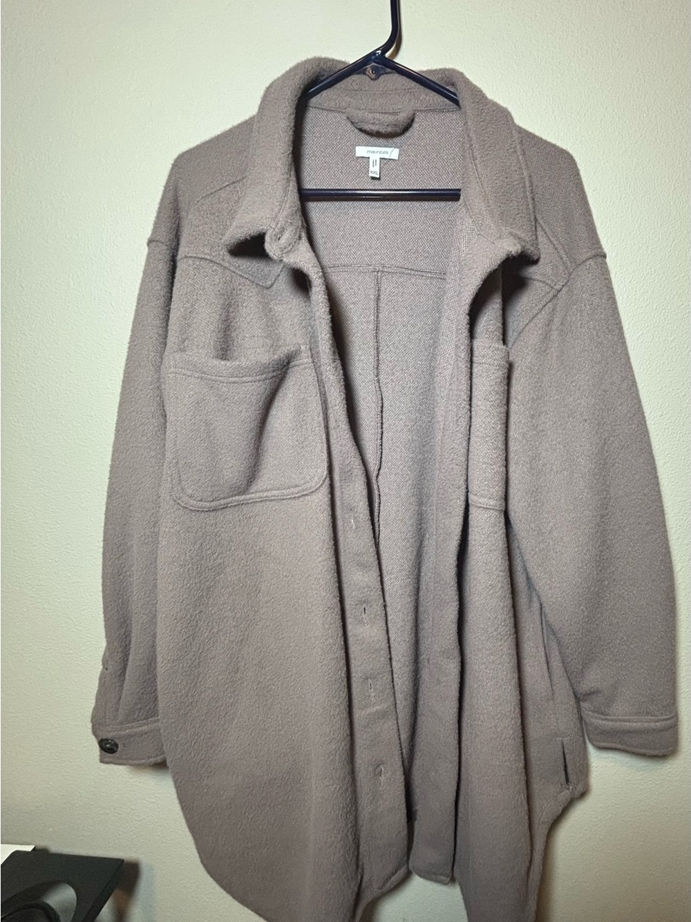Maurices Cozy Fleece Snap-Front Shacket Shacket Jacket‎ Taupe Brown XXL